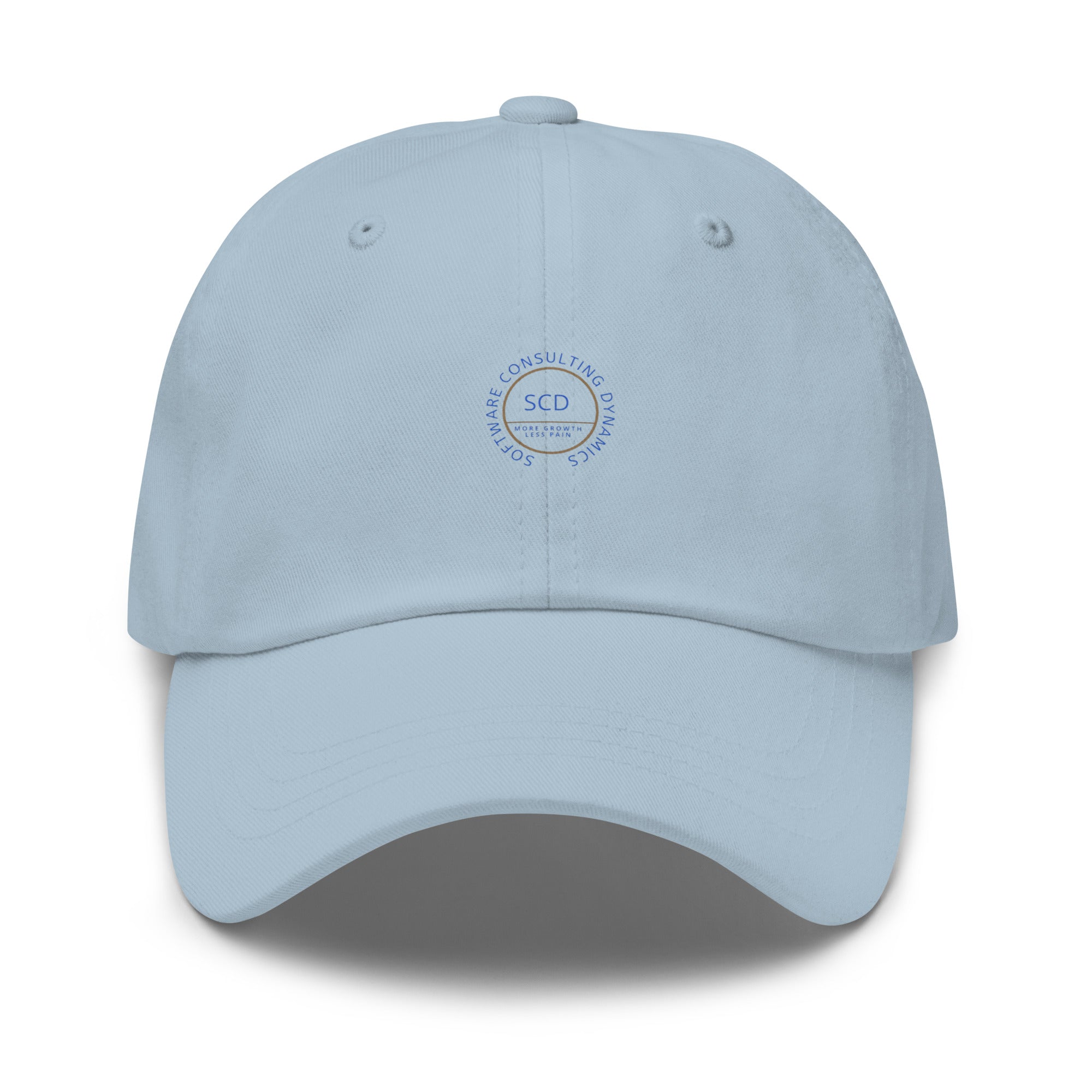 Ccustom print hats from SCD One shown here in light blue color with a front view of the hat