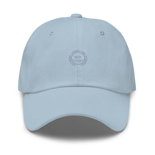 Ccustom print hats from SCD One shown here in light blue color with a front view of the hat