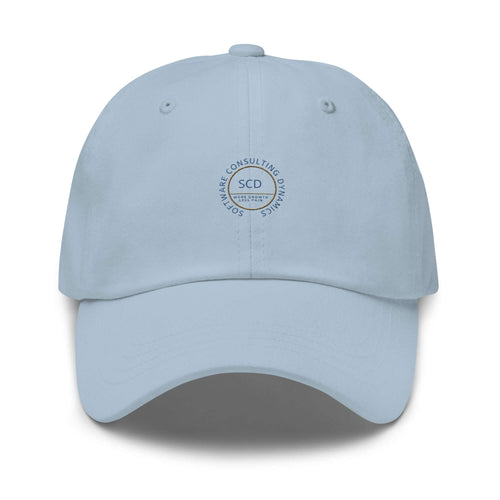 Embroidered hats full view front facing light blue in color