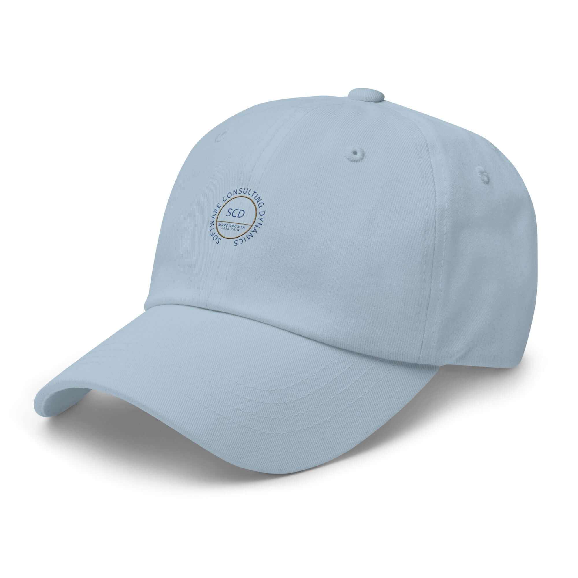 Embroidered hats full side view light blue in color