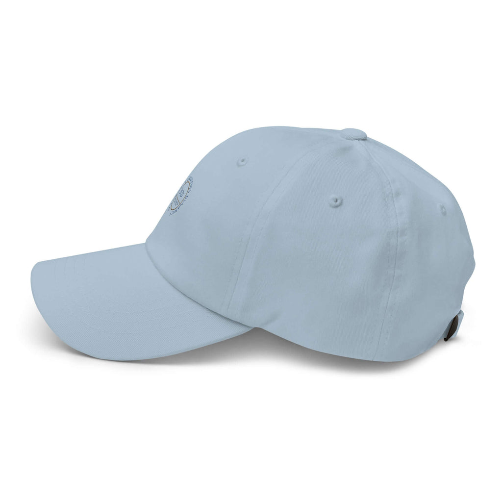 Embroidered hats full side view light blue second angle