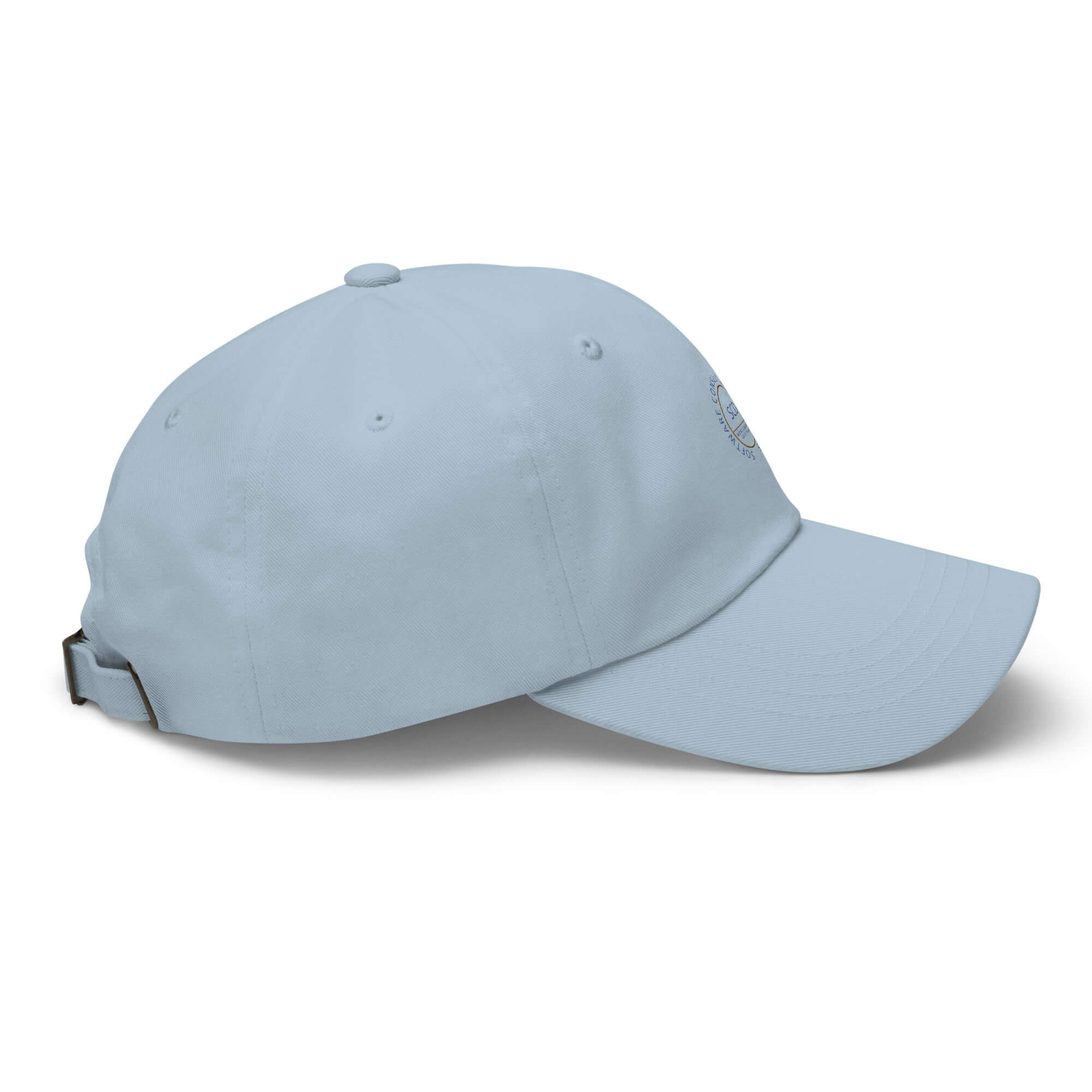 Embroidered hats full right side view light blue in color