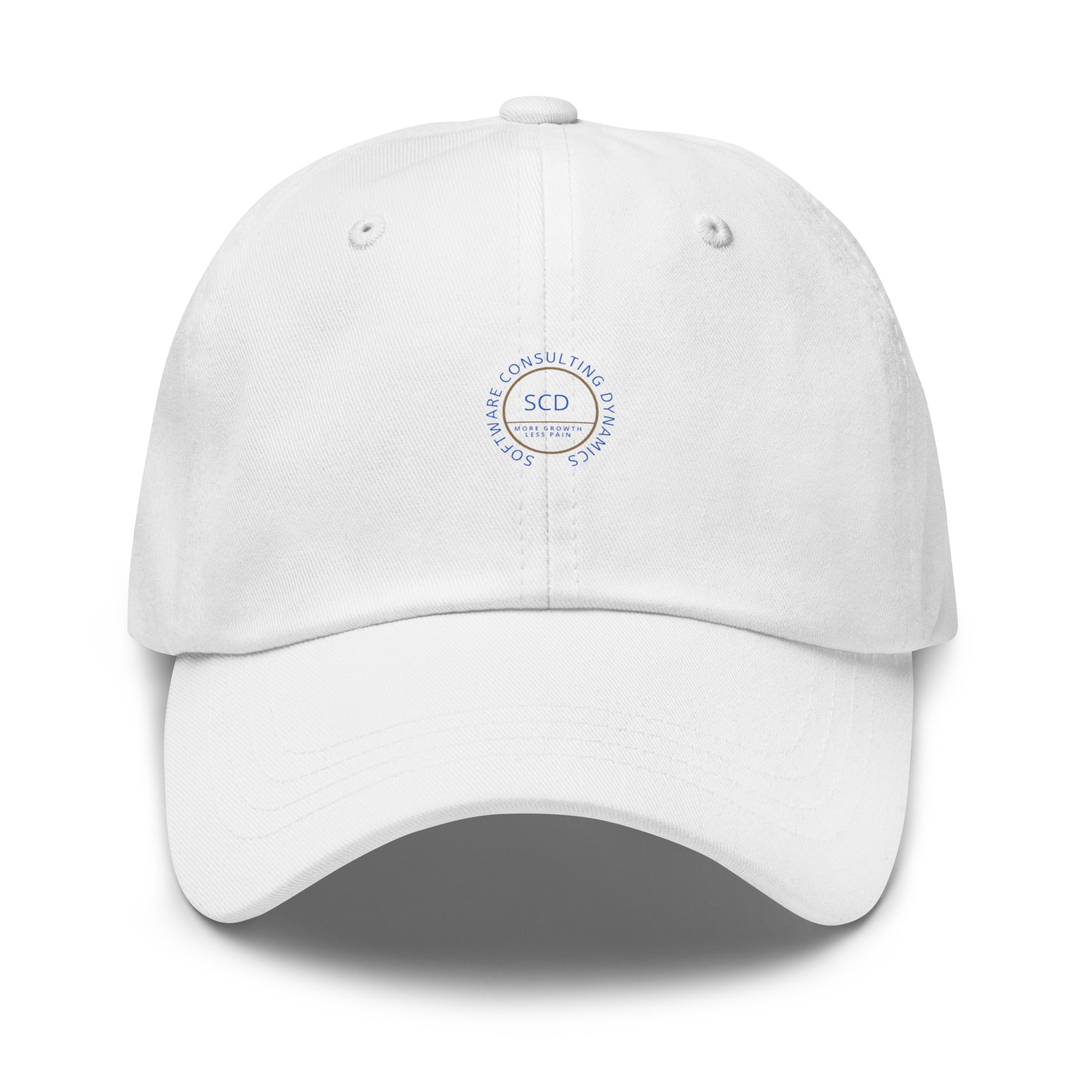 Ccustom print hats from SCD One shown here in white with a front view of the hat