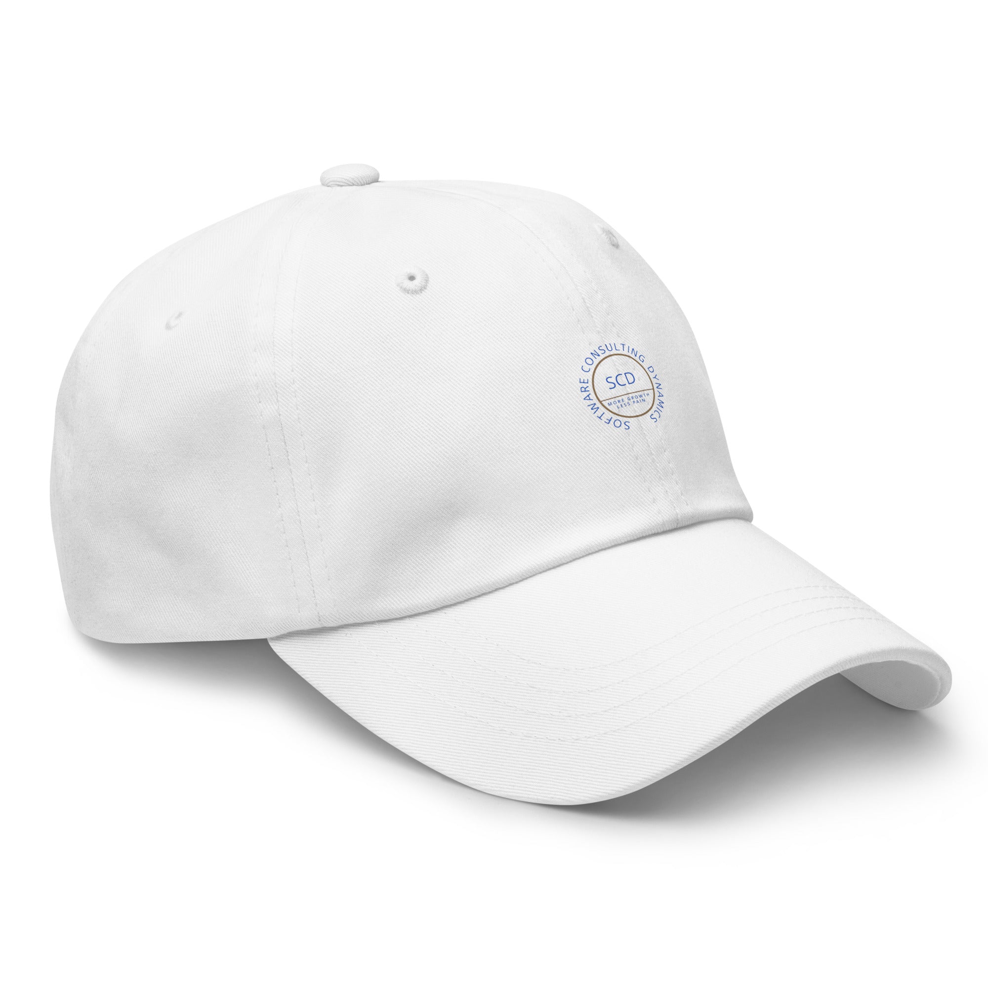 Ccustom print hats from SCD One shown here in white with a side view of the hat