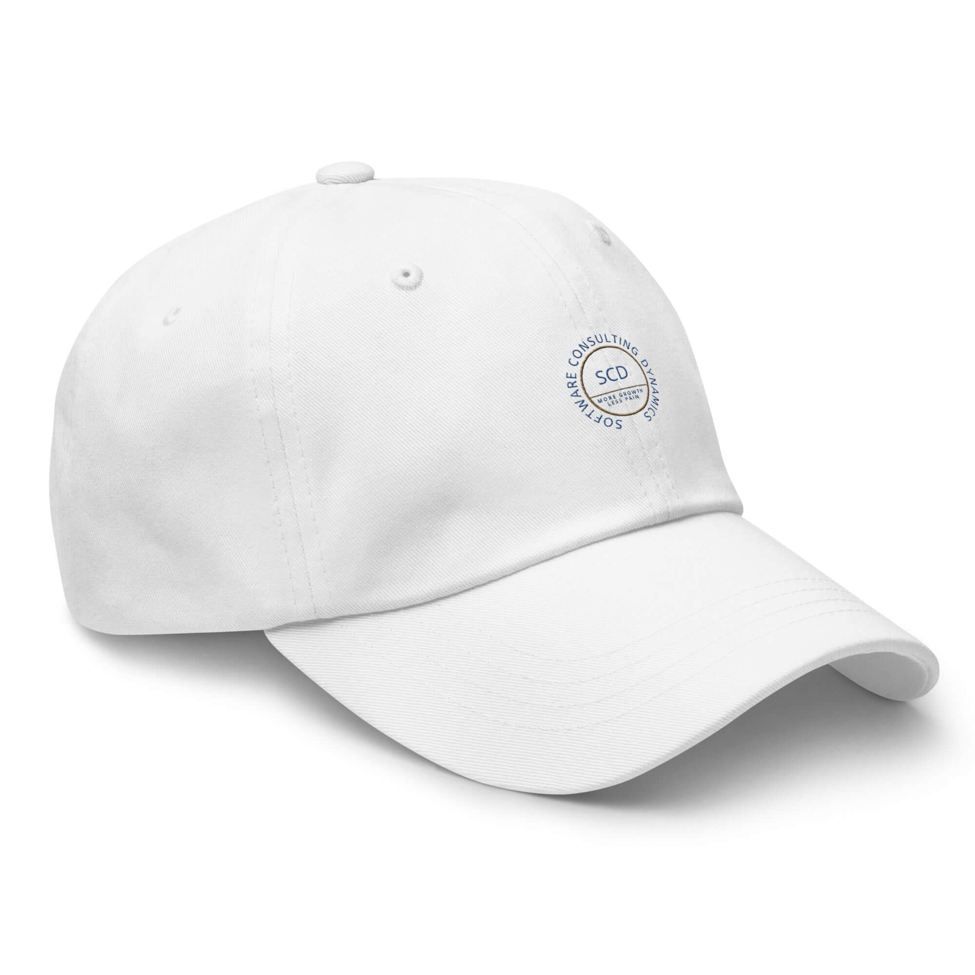 Embroidered hats right side view white in color