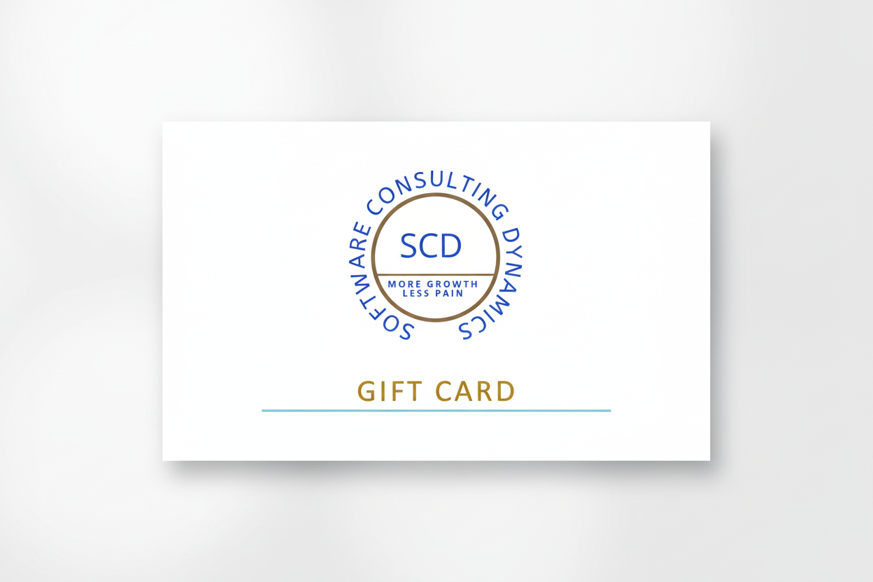 Gift cards instant issue from SCD One displaying centered focused custom designed logo and tag line
