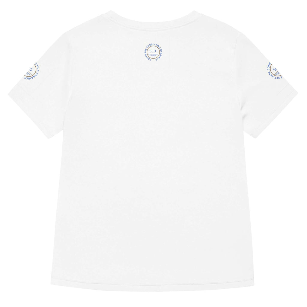 Women's relaxed v-neck t-shirt displayed in full view with a white background