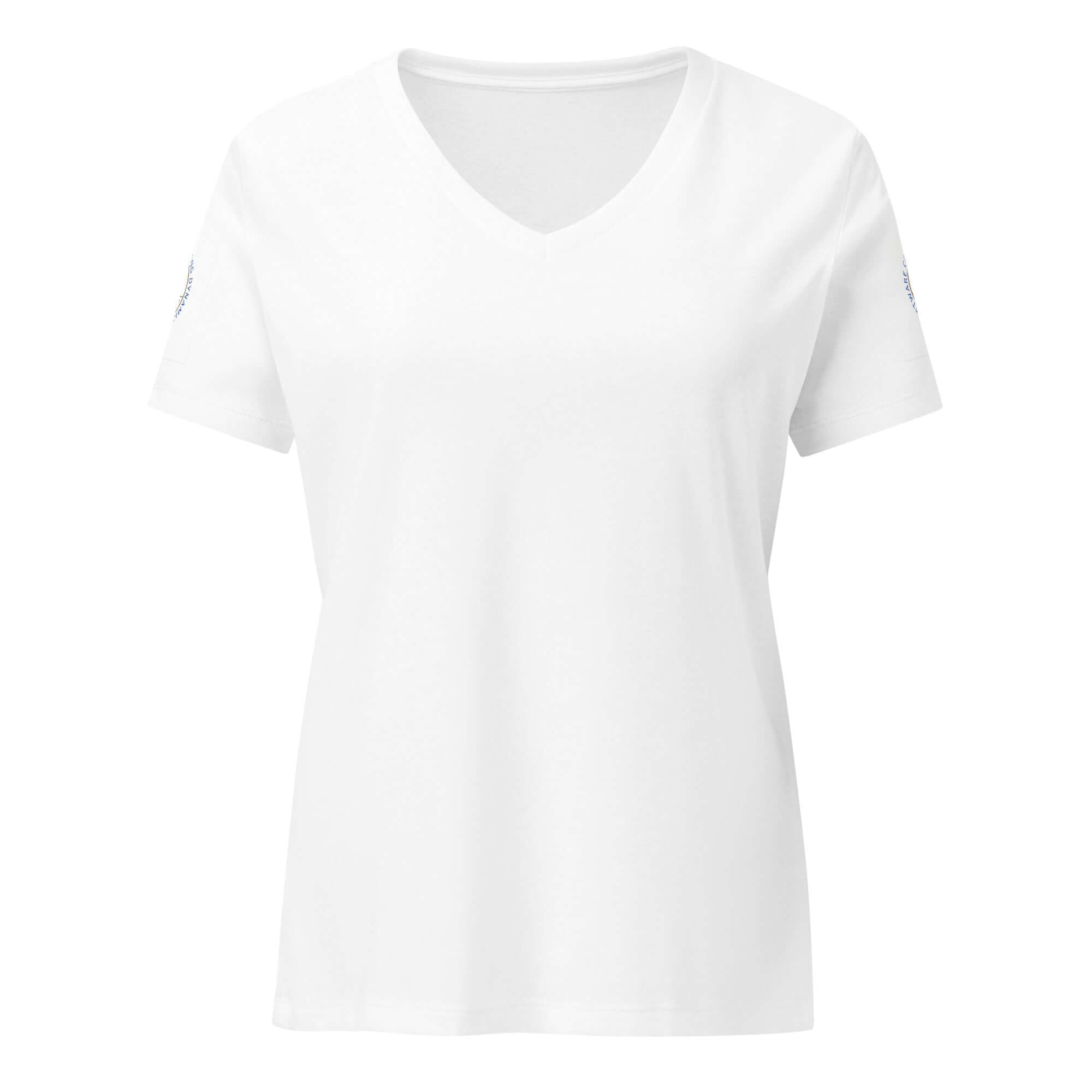 Women's relaxed v-neck t-shirt in focus full display showing front view