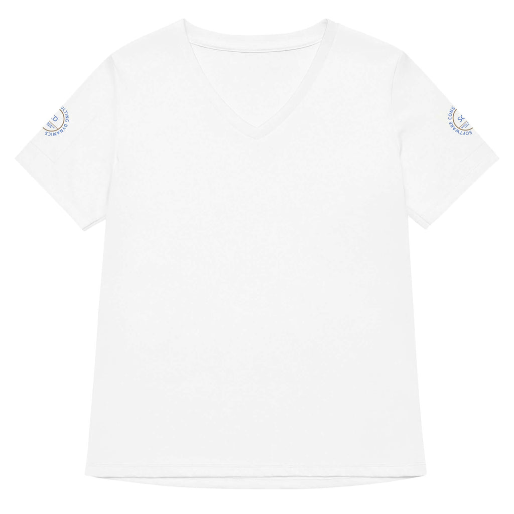 Women's relaxed v-neck t-shirt full display showing reverse view