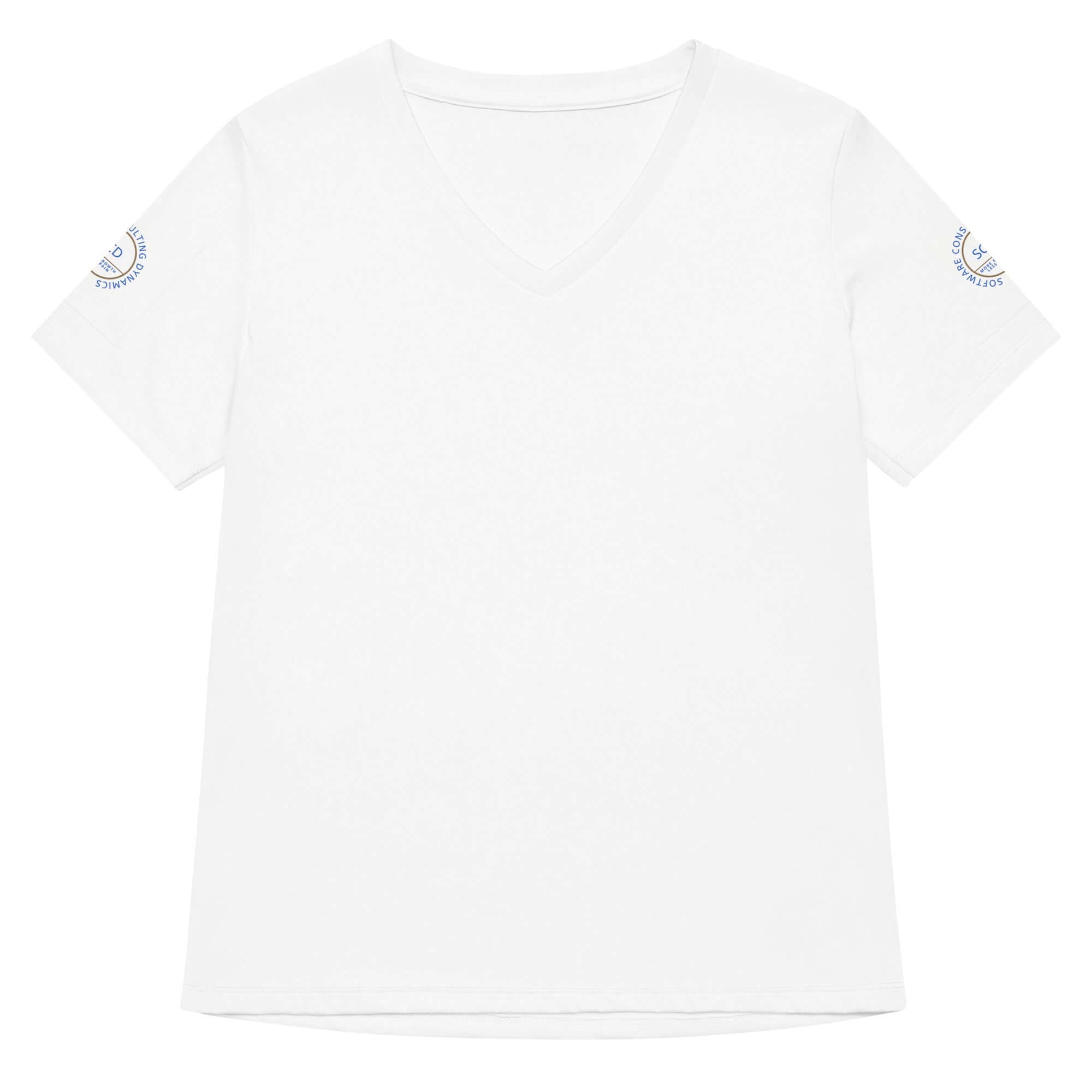 Women's relaxed v-neck t-shirt full display showing reverse view