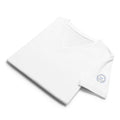 Women's relaxed v-neck t-shirt folded displaying design on the sleeve