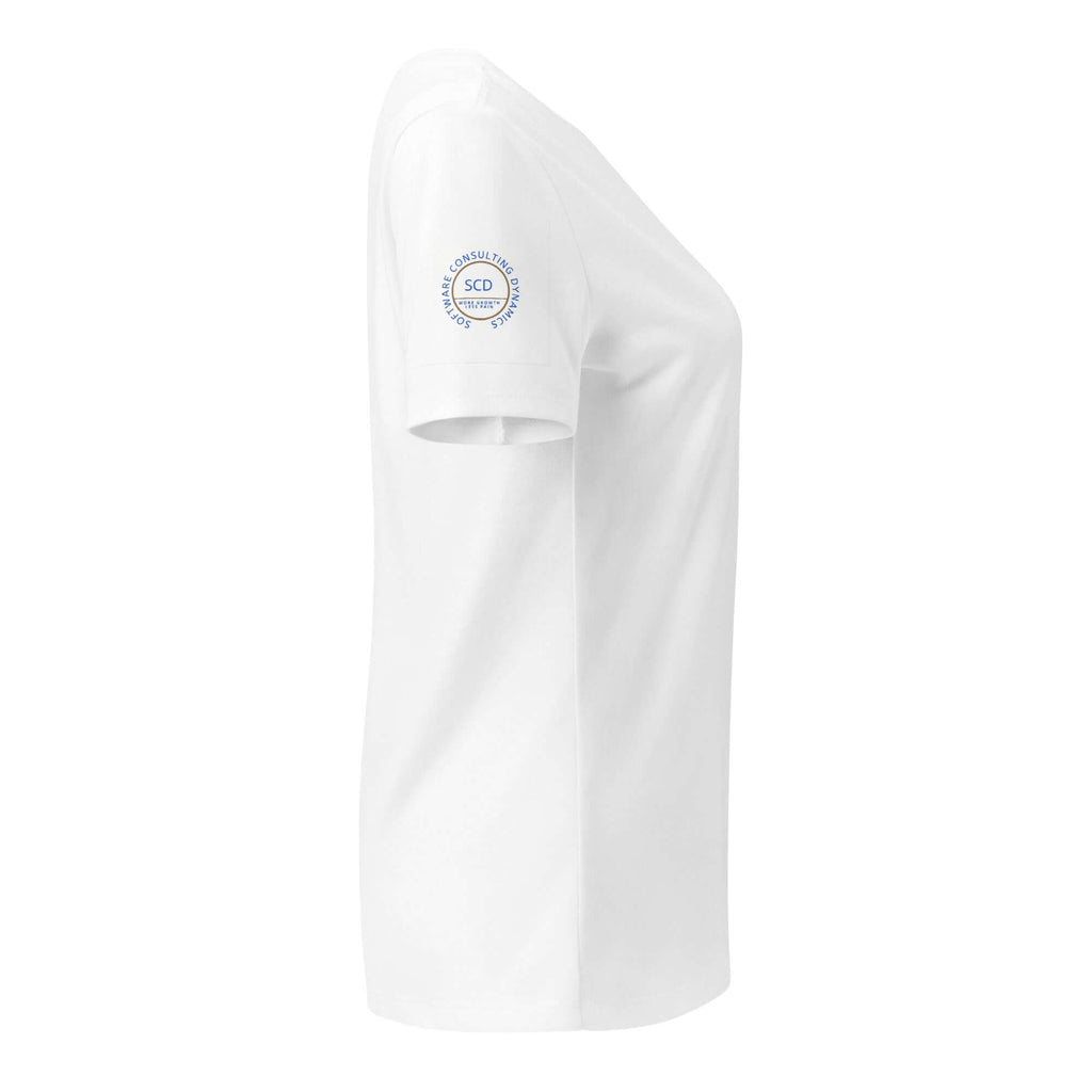 Women's relaxed v-neck t-shirt full display showing side view
